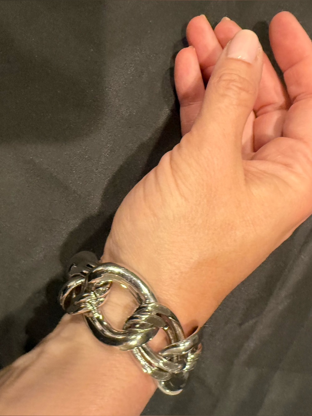 Chunky Silver Tone Oval Link Chain Bracelet Textured Statement Jewelry